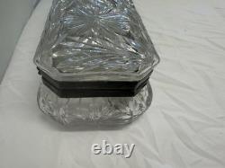 American Brilliant Period Cut Glass glove box silver lid, 6 Crystal Knife Rest