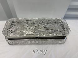 American Brilliant Period Cut Glass glove box silver lid, 6 Crystal Knife Rest