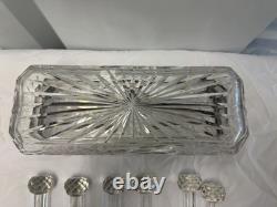 American Brilliant Period Cut Glass glove box silver lid, 6 Crystal Knife Rest