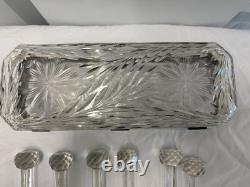 American Brilliant Period Cut Glass glove box silver lid, 6 Crystal Knife Rest