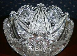 American Brilliant Period Deep Cut Crystal Bowl Motif Huge Six Point Star