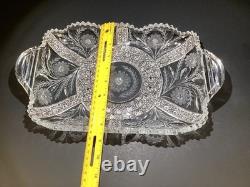 American Brilliant Period Heavy Cut Crystal Serving/Vanity Tray WithHandles