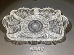 American Brilliant Period Heavy Cut Crystal Serving/Vanity Tray WithHandles