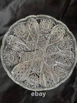 American Brilliant Period Heavy Sharp Deep Cut Crystal Shallow Bowl 11 Round