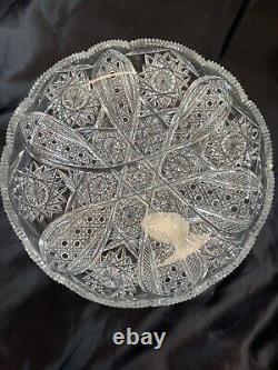 American Brilliant Period Heavy Sharp Deep Cut Crystal Shallow Bowl 11 Round