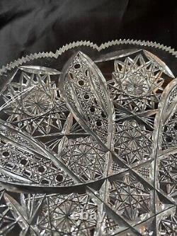 American Brilliant Period Heavy Sharp Deep Cut Crystal Shallow Bowl 11 Round