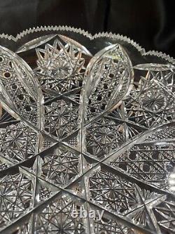 American Brilliant Period Heavy Sharp Deep Cut Crystal Shallow Bowl 11 Round