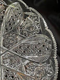 American Brilliant Period Heavy Sharp Deep Cut Crystal Shallow Bowl 11 Round