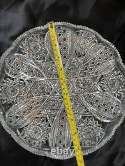 American Brilliant Period Heavy Sharp Deep Cut Crystal Shallow Bowl 11 Round