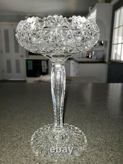 American Brilliant Period Russian Pattern Cut Glass Compote 24 pt. Hobstar Base