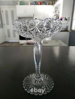American Brilliant Period Russian Pattern Cut Glass Compote 24 pt. Hobstar Base