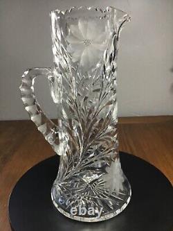 American Brilliant Period c1910-1920 Cut Crystal Glass Pitcher WIne Ewer 11.5 T