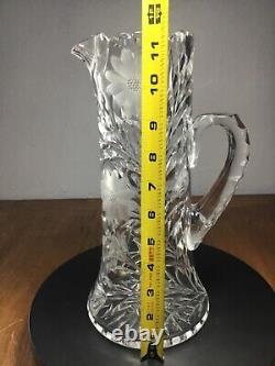 American Brilliant Period c1910-1920 Cut Crystal Glass Pitcher WIne Ewer 11.5 T