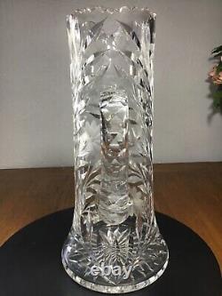 American Brilliant Period c1910-1920 Cut Crystal Glass Pitcher WIne Ewer 11.5 T