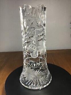 American Brilliant Period c1910-1920 Cut Crystal Glass Pitcher WIne Ewer 11.5 T