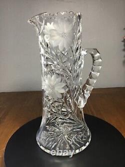 American Brilliant Period c1910-1920 Cut Crystal Glass Pitcher WIne Ewer 11.5 T