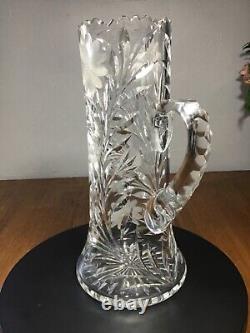 American Brilliant Period c1910-1920 Cut Crystal Glass Pitcher WIne Ewer 11.5 T