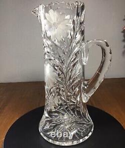 American Brilliant Period c1910-1920 Cut Crystal Glass Pitcher WIne Ewer 11.5 T