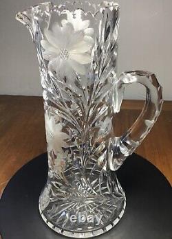 American Brilliant Period c1910-1920 Cut Crystal Glass Pitcher WIne Ewer 11.5 T