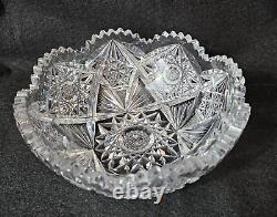 American Brilliant Saw Tooth Rim Cut Crystal Glass Bowl 8 1/4 Round
