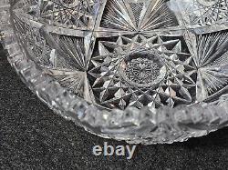 American Brilliant Saw Tooth Rim Cut Crystal Glass Bowl 8 1/4 Round