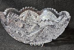 American Brilliant Saw Tooth Rim Cut Crystal Glass Bowl 8 1/4 Round
