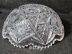 American Brilliant Saw Tooth Rim Cut Crystal Glass Bowl 8 1/4 Round