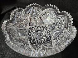 American Brilliant Saw Tooth Rim Cut Crystal Glass Bowl 8 1/4 Round