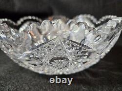 American Brilliant Saw Tooth Rim Cut Crystal Glass Bowl 8 1/4 Round