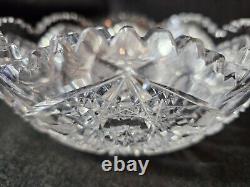 American Brilliant Saw Tooth Rim Cut Crystal Glass Bowl 8 1/4 Round
