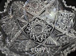 American Brilliant Saw Tooth Rim Cut Crystal Glass Bowl 8 1/4 Round