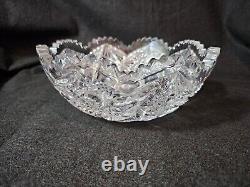 American Brilliant Saw Tooth Rim Cut Crystal Glass Bowl 8 1/4 Round