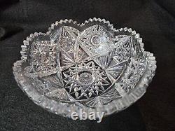 American Brilliant Saw Tooth Rim Cut Crystal Glass Bowl 8 1/4 Round
