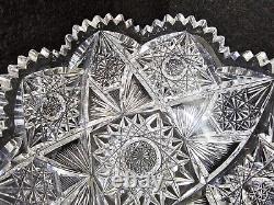 American Brilliant Saw Tooth Rim Cut Crystal Glass Bowl 8 1/4 Round Star Design