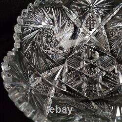 American Brilliant Saw Tooth Rim Cut Crystal Glass Bowl 8 3/4 Round Pineapple