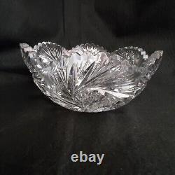 American Brilliant Saw Tooth Rim Cut Crystal Glass Bowl 8 3/4 Round Pineapple
