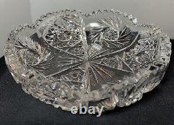 American Cut Crystal Round Shallow Glass Bowl Sawtooth or Hobnail Cut 7 dia