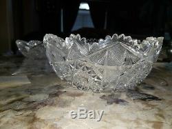 American Hobstar Pattern Brilliant Cut Circa 1860 Crystal Bowl 9 In