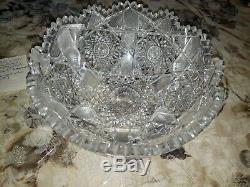 American Hobstar Pattern Brilliant Cut Circa 1860 Crystal Bowl 9 In