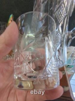 American brilliant cut glass Crystal Floral Jug Pitcher & 4 Tumbers Old Fashion