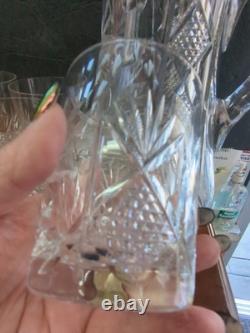 American brilliant cut glass Crystal Floral Jug Pitcher & 4 Tumbers Old Fashion