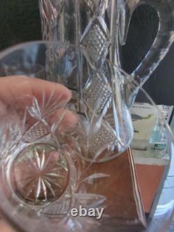 American brilliant cut glass Crystal Floral Jug Pitcher & 4 Tumbers Old Fashion