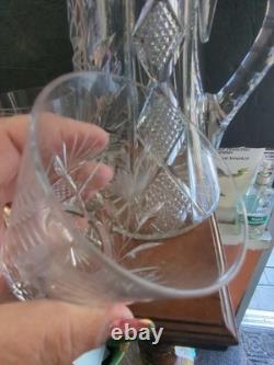 American brilliant cut glass Crystal Floral Jug Pitcher & 4 Tumbers Old Fashion