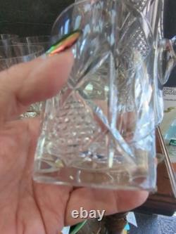 American brilliant cut glass Crystal Floral Jug Pitcher & 4 Tumbers Old Fashion