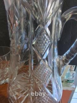 American brilliant cut glass Crystal Floral Jug Pitcher & 4 Tumbers Old Fashion