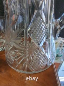 American brilliant cut glass Crystal Floral Jug Pitcher & 4 Tumbers Old Fashion