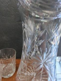 American brilliant cut glass Crystal Floral Jug Pitcher & 4 Tumbers Old Fashion
