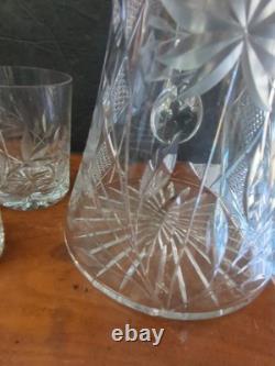 American brilliant cut glass Crystal Floral Jug Pitcher & 4 Tumbers Old Fashion