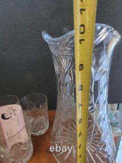 American brilliant cut glass Crystal Floral Jug Pitcher & 4 Tumbers Old Fashion