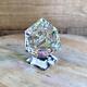 Angled Dichroic Crystal Cube On Base Cut Art Glass Sculpture Paperweight